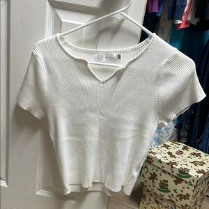 White Ribbed Knit Top